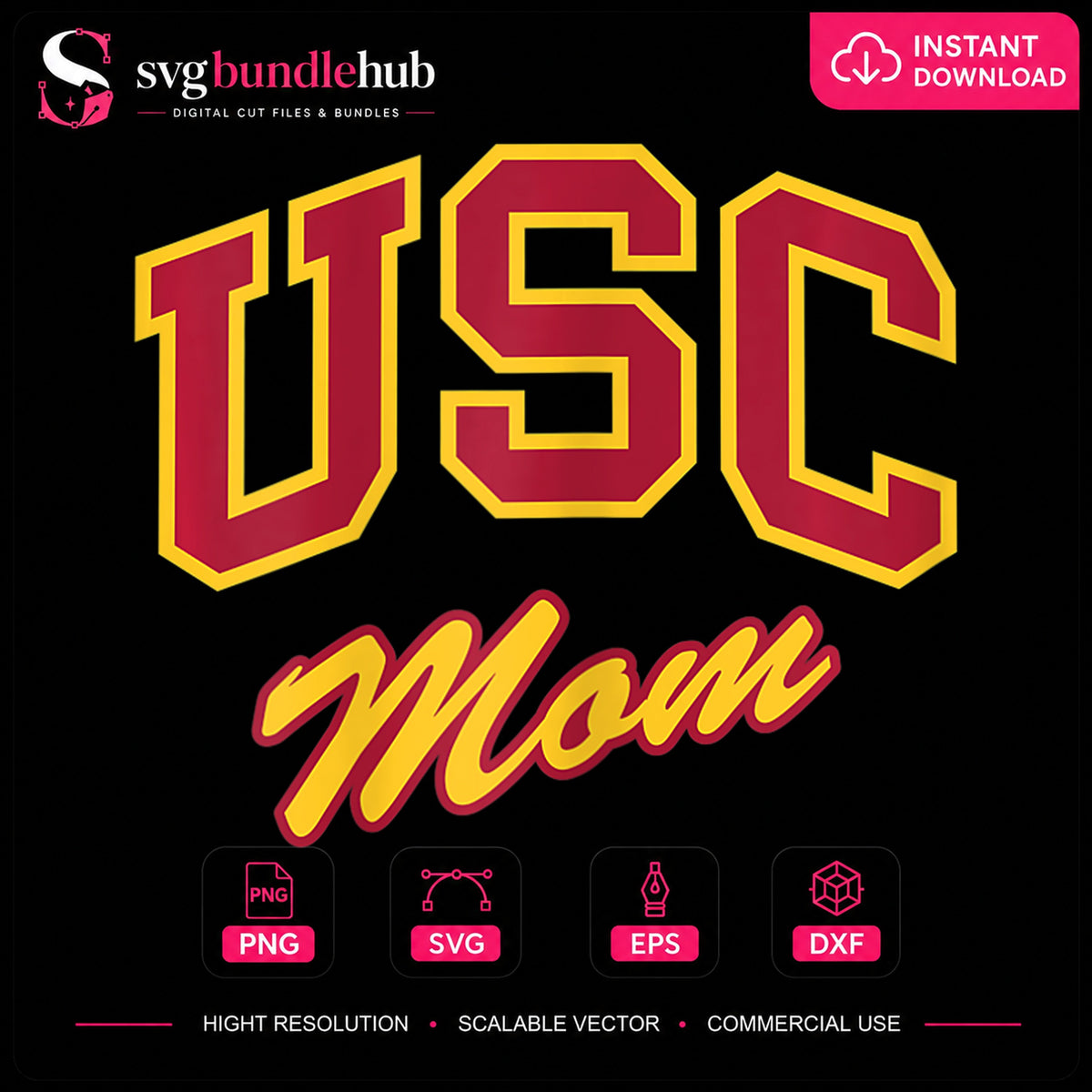 USC Mom Varsity Letters Crimson Gold Spirit PNG