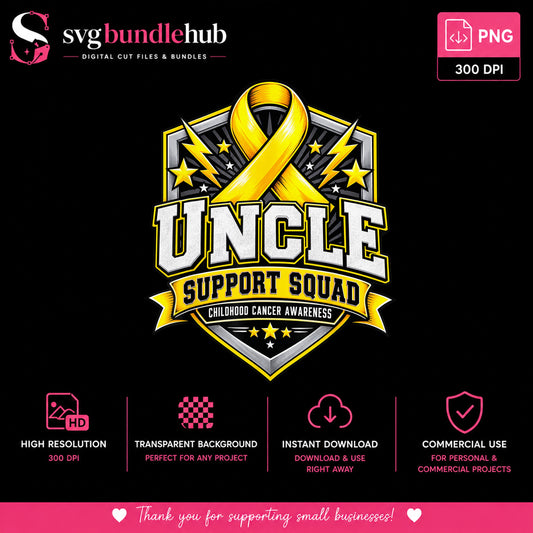 Uncle Support Squad Childhood Cancer Awareness, Gold Ribbon Shield