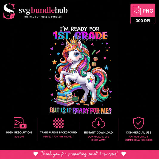 Unicorn 1st Grade PNG, Back To School PNG, First Grade PNG