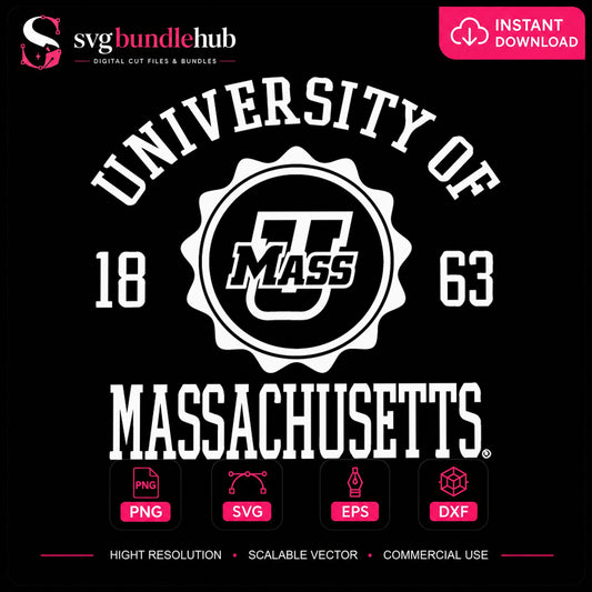 University Of Massachusetts SVG, Retro College Logo Clipart