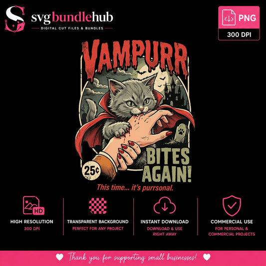 Vampurr Bites Again Halloween Cat PNG, Vampire Cat PNG, Horror PNG
