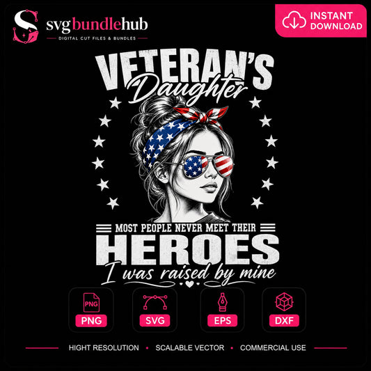 Veteran's Daughter Messy Bun American Flag Heroes PNG