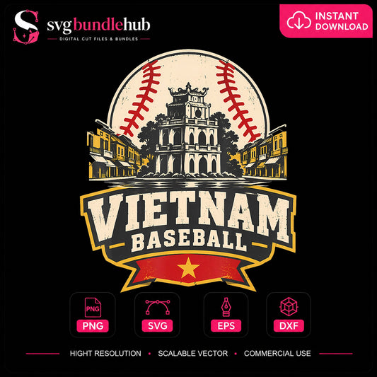 Vietnam Baseball Landmark Retro Flag Badge Clipart PNG