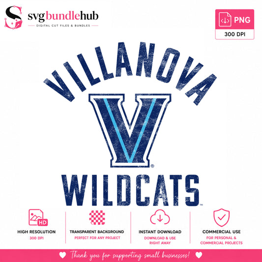Villanova Wildcats Distressed Vintage PNG, Wildcats Logo, College PNG