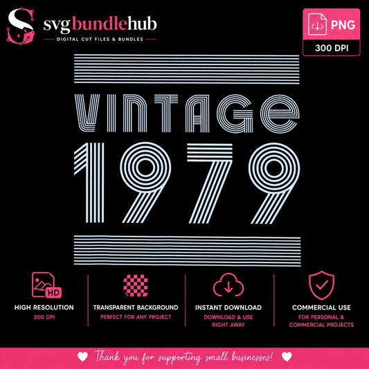 Vintage 1979 PNG, 45th Birthday Retro Design, Birthday PNG