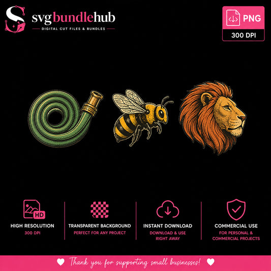 Vintage Bee And Lion Clipart PNG, Garden Hose Illustration, Nature PNG