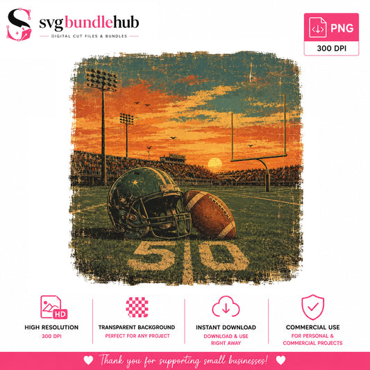 Vintage Football Stadium Sunset PNG | SvgBundleHub