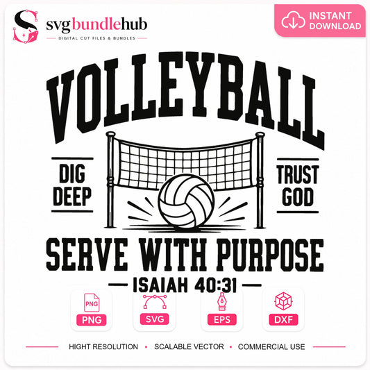 Volleyball Serve With Purpose Isaiah 40:31 Cricut SVG