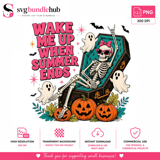 Wake Me Up When Summer Ends Skeleton PNG | SvgBundleHub