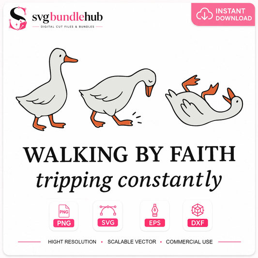 Walking By Faith Tripping Constantly Goose, Funny Duck Trio Quote