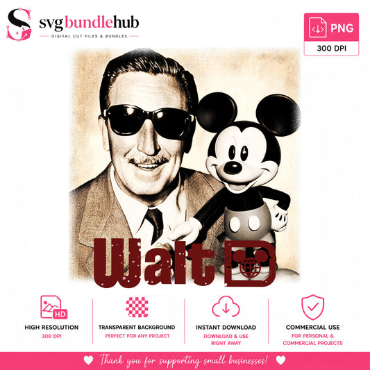 Walt D Vintage Mickey Mouse PNG | SvgBundleHub