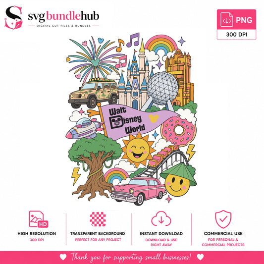 Walt Disney World Retro Collage PNG | SvgBundleHub
