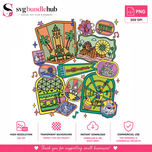 Walt Disney World Sticker Collage PNG | SvgBundleHub