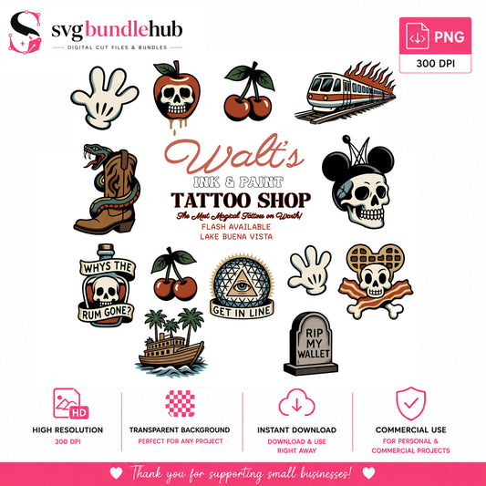 Walt's Tattoo Shop Disney Parody PNG | SvgBundleHub