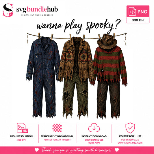 Wanna Play Spooky Horror Costumes PNG | SvgBundleHub