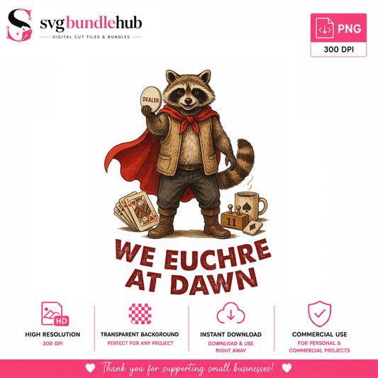 We Euchre At Dawn Raccoon Dealer Clipart, Red Cape Cards, Badge PNG