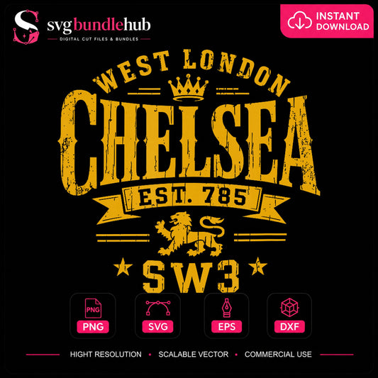West London Chelsea EST 785 SW3 Retro Vintage PNG