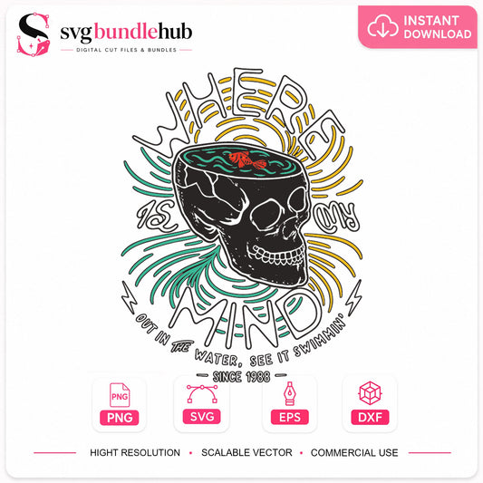Where's My Mind Skull SVG, Funny Quote Cricut Clipart Design