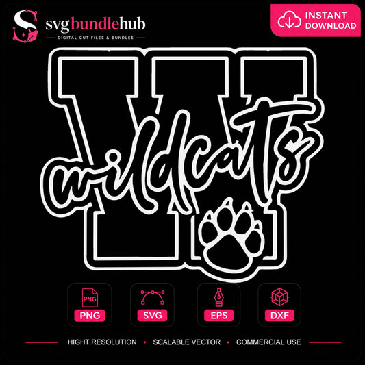 Wildcats Paw Print Varsity Letter Cricut Cut File SVG