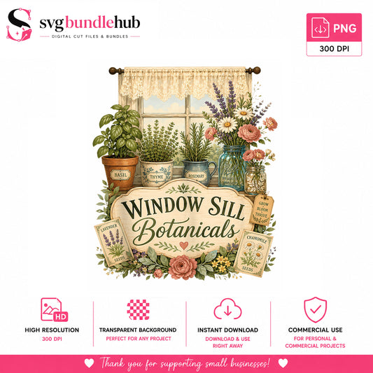 Window Sill Botanicals PNG, Vintage Herb Garden PNG, Cottagecore Floral PNG