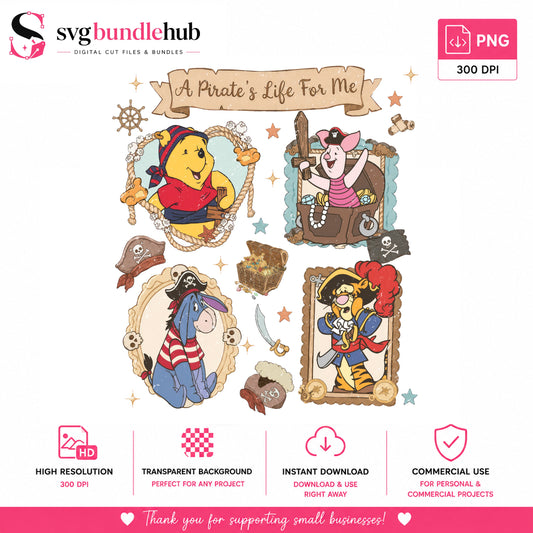 Winnie Pooh Pirate PNG, Friends Crew Design | SvgBundleHub