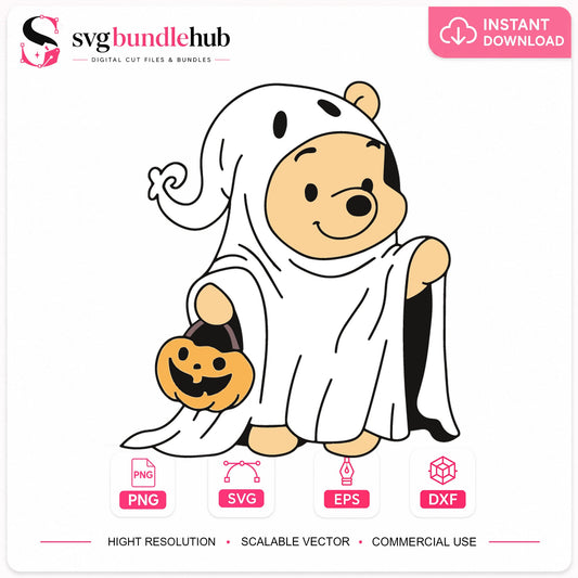 Winnie The Pooh Ghost Costume Halloween Pumpkin SVG