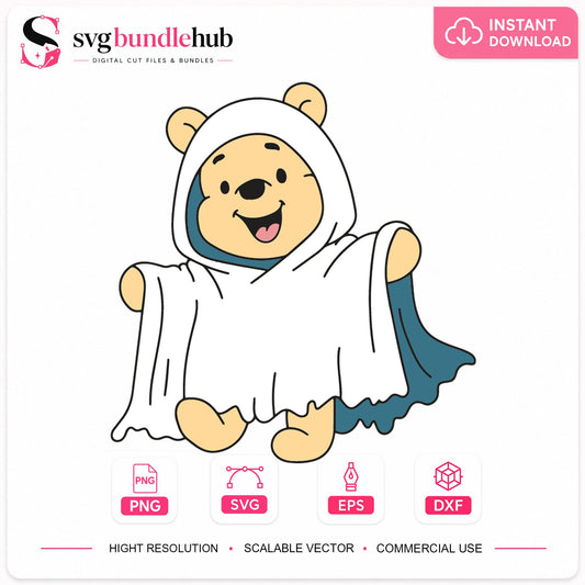 Winnie The Pooh Ghost Halloween Cricut Clipart SVG