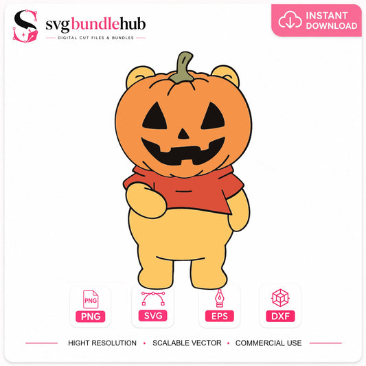 Winnie The Pooh Halloween Pumpkin Head Cricut File SVG