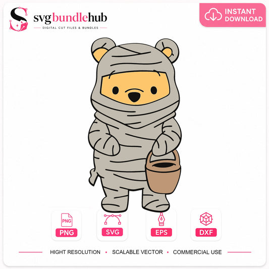 Winnie The Pooh Mummy Halloween Cricut Cut File SVG