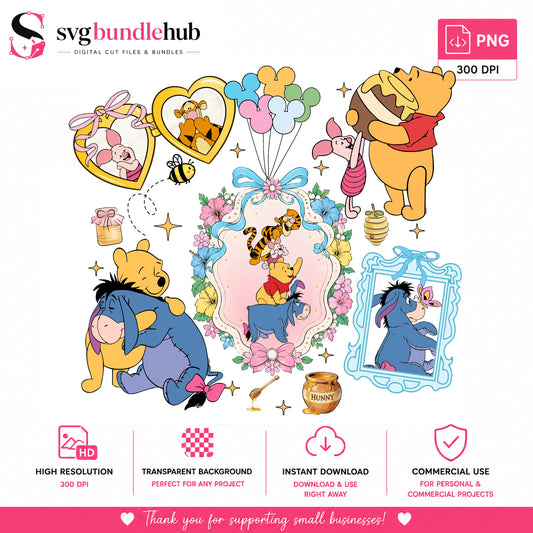 Winnie the Pooh Friends Clipart PNG | SvgBundleHub