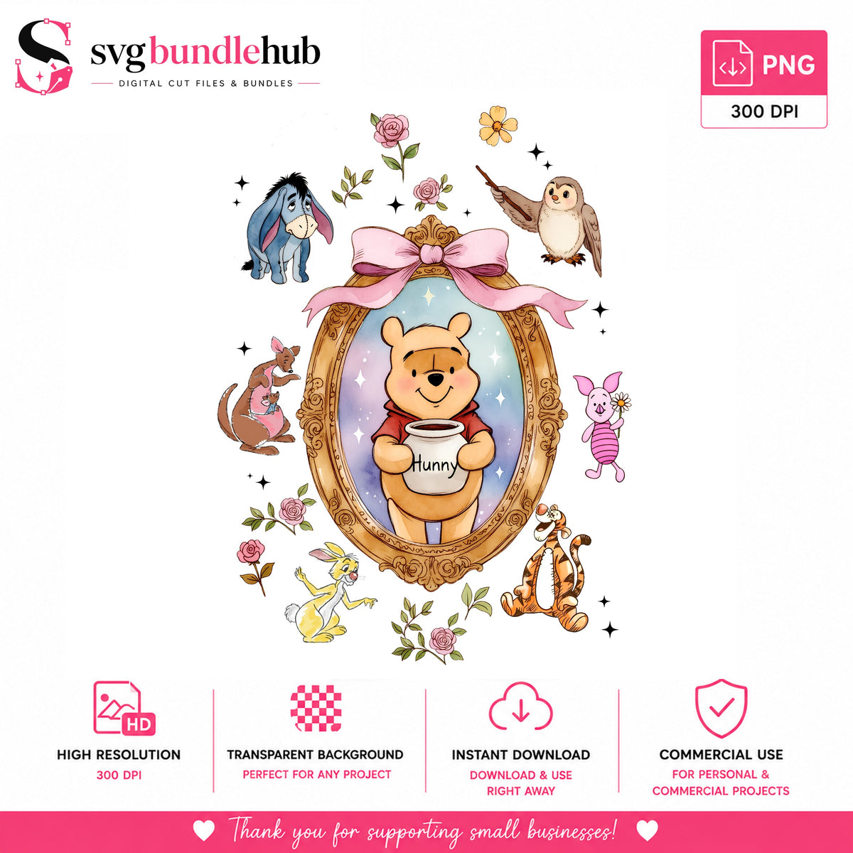 Winnie the Pooh Friends Coquette PNG | SvgBundleHub