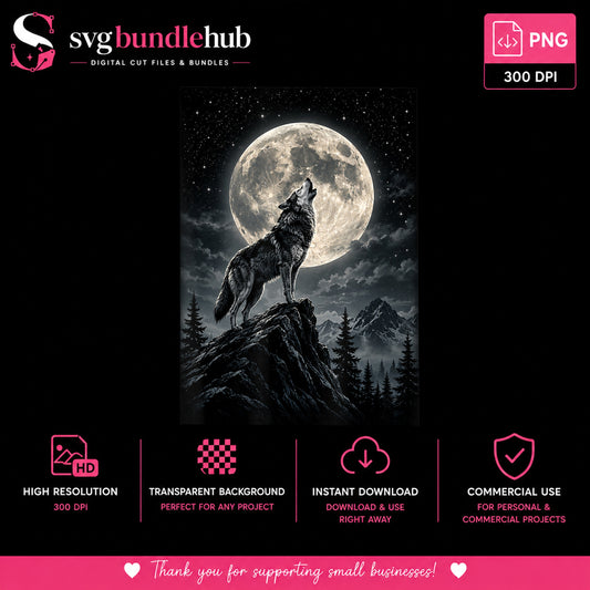 Wolf Howling At Full Moon Rocky Cliff, Dark Forest Mountain Night
