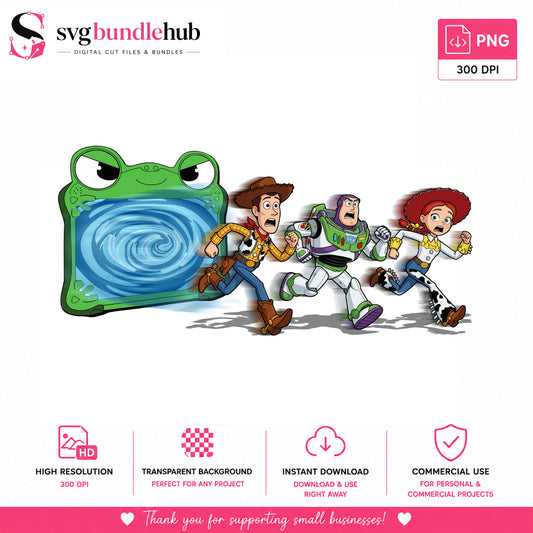 Woody Buzz Jessie Frog Portal Running PNG | SvgBundleHub