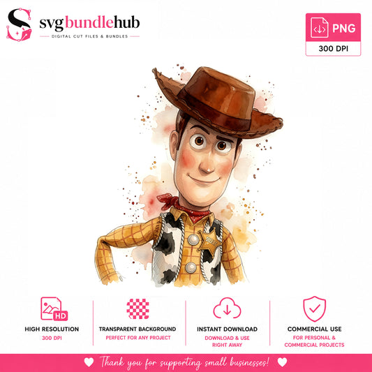 Woody Cowboy Sheriff Watercolor PNG | SvgBundleHub