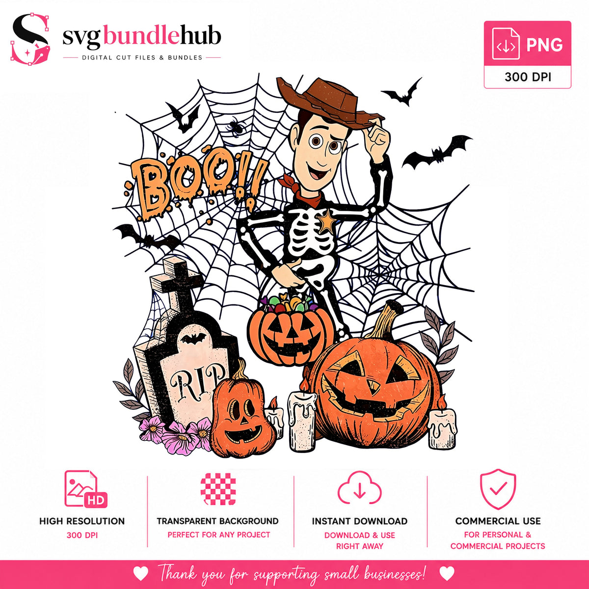 Woody Skeleton Halloween PNG, Spooky Cowboy | SvgBundleHub
