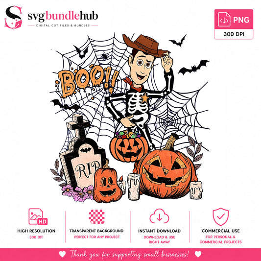 Woody Skeleton Halloween PNG, Spooky Cowboy | SvgBundleHub