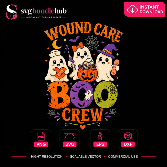 Wound Care Boo Crew Ghost Nurse Halloween Sublimation PNG