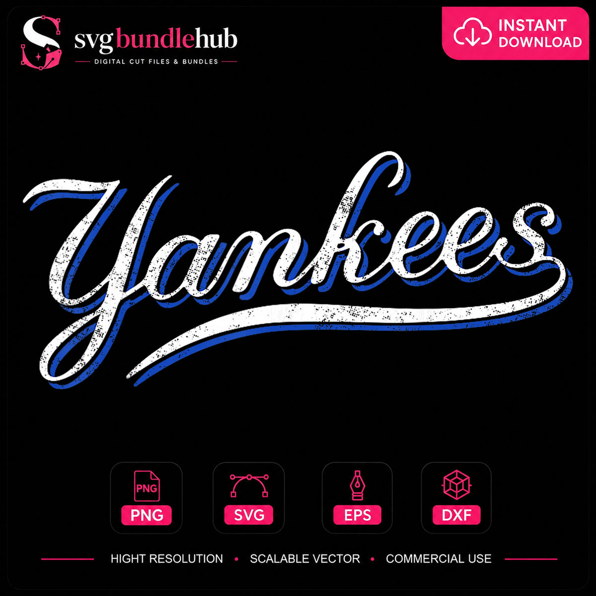 Yankees Distressed Grunge Script Baseball Team PNG