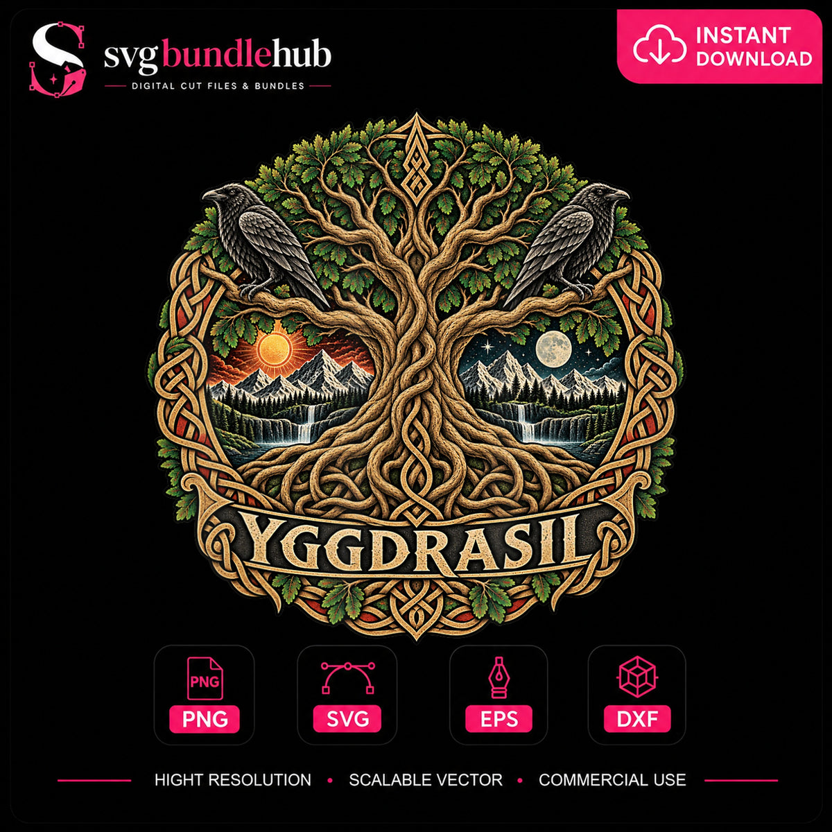 Yggdrasil Norse Tree Of Life Ravens Knotwork PNG
