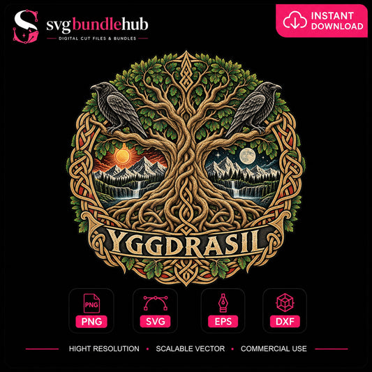 Yggdrasil Norse Tree Of Life Ravens Knotwork PNG