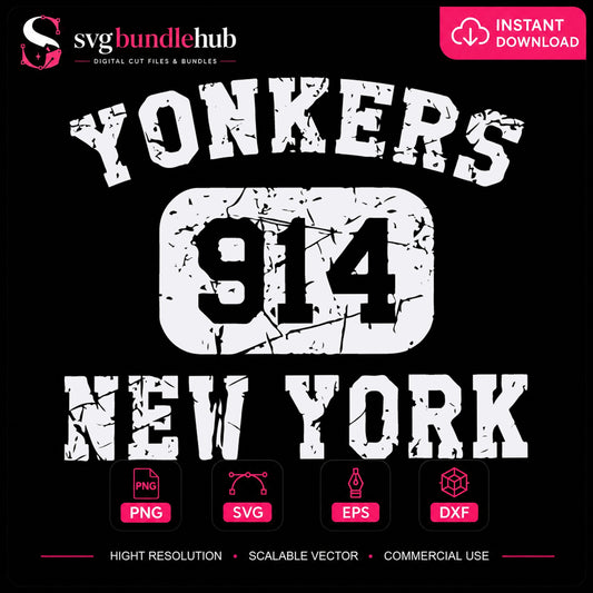 Yonkers 914 New York SVG, Distressed City Cricut Clipart