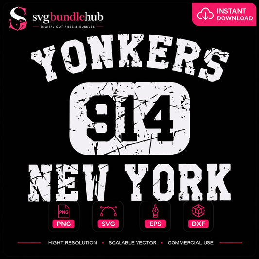 Yonkers 914 New York SVG, Distressed City Cricut File