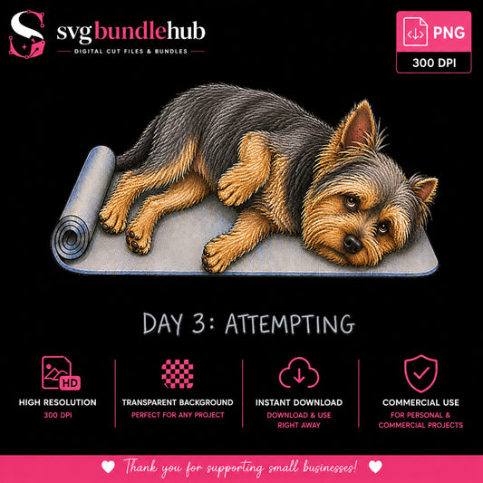Yorkie Lying On Yoga Mat Day 3 Attempting, Lazy Dog Humor, Funny v4