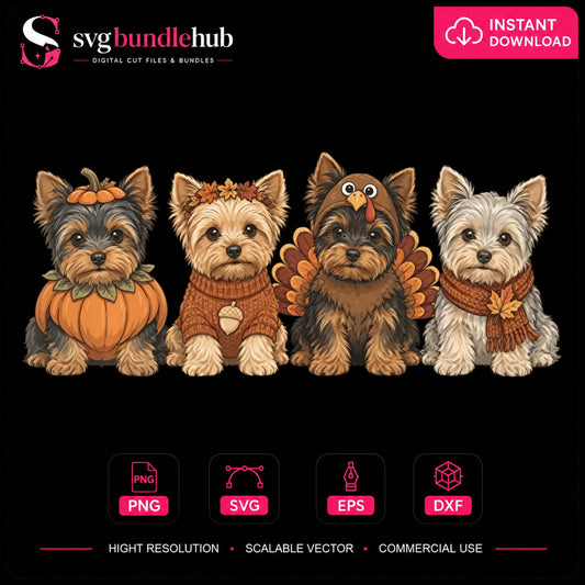 Yorkshire Terrier Fall Thanksgiving Bundle Sublimation PNG
