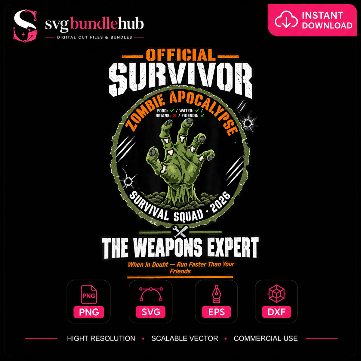 Zombie Apocalypse Survivor Weapons Expert Clipart PNG
