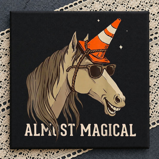 Almost Magical Horse Traffic Cone Hat Sunglasses, Sarcastic Grin Quote