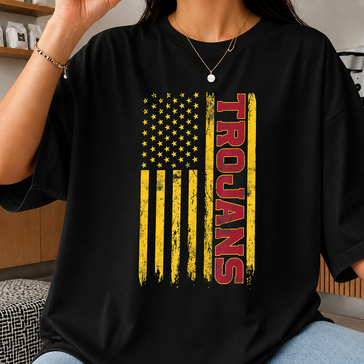 Trojans American Flag Distressed Grunge Vertical PNG