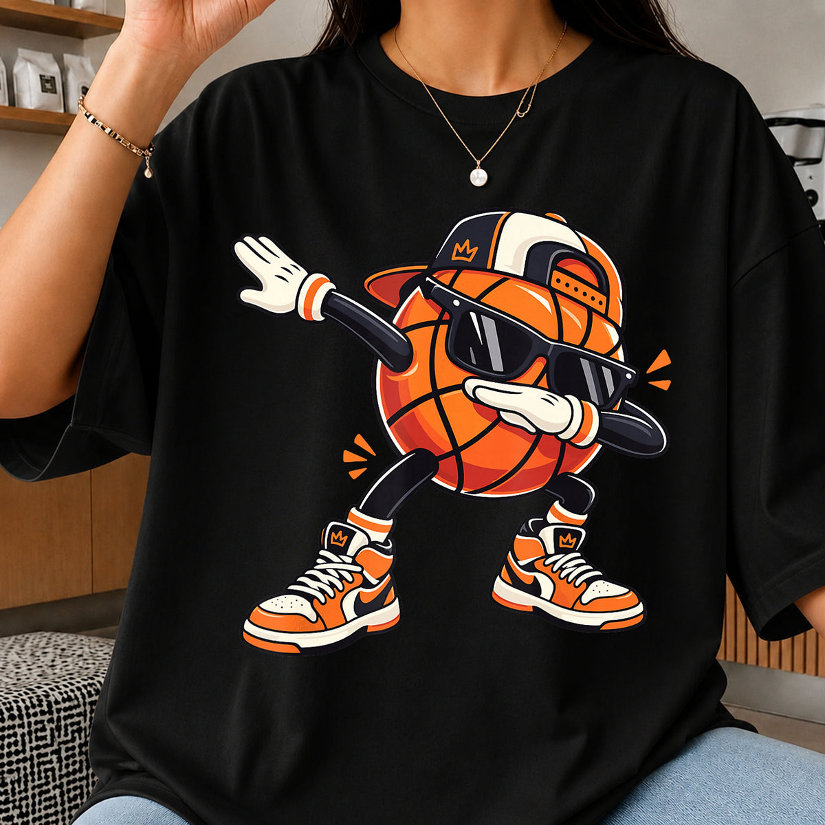 Dabbing Basketball Character Sunglasses Sneakers PNG