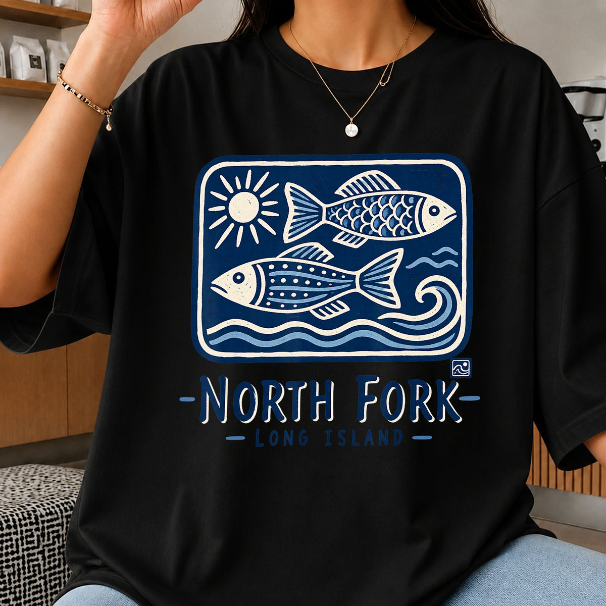 North Fork Long Island Fish Sun Waves Retro PNG