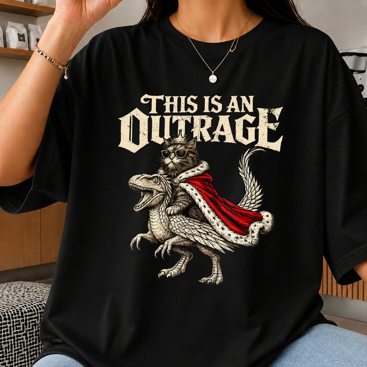This Is An Outrage King Cat Riding Dinosaur PNG